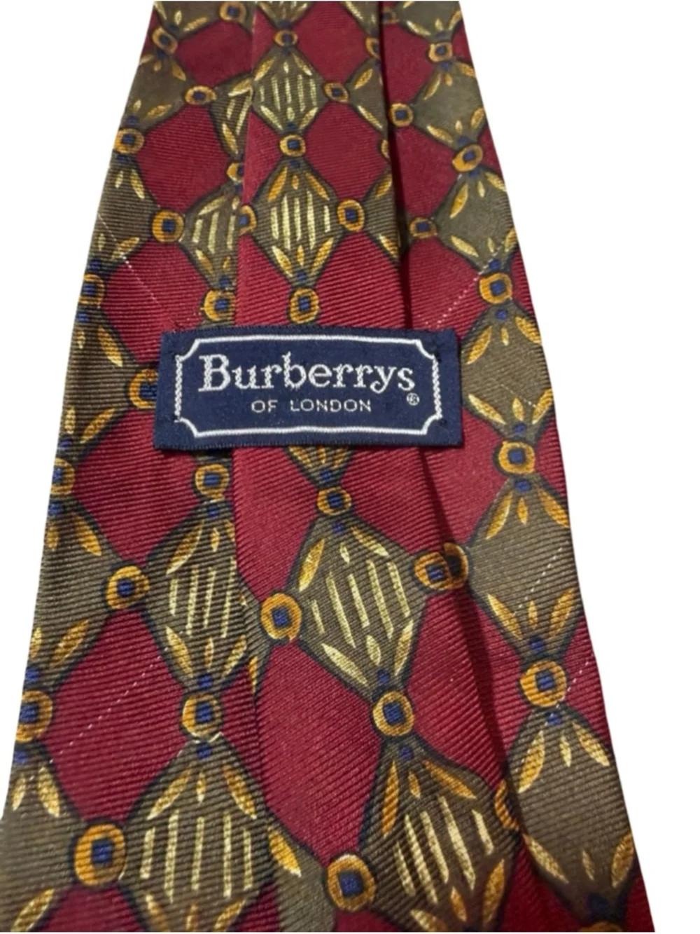 Burberrys London Silk Tie Red Gold Geometric Medallion Vintage Luxury